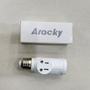 ARACKY Light Socket to Plug Adapter, E26/E27 3 Prong Light Socket Adapter with 2 AC Outlets and 1 E26 Socket