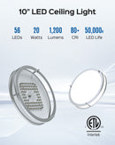 JACKYLED 10 Inch Ceiling Light Fixture, 6 Pack Brushed Nickel LED Ceiling Light Flush Mount Light Fixture, 2700K/3000K/4000K/5000K/6000K Selectable Daylight for Bedroom, Kitchen, Bathroom, 20w 1200LM