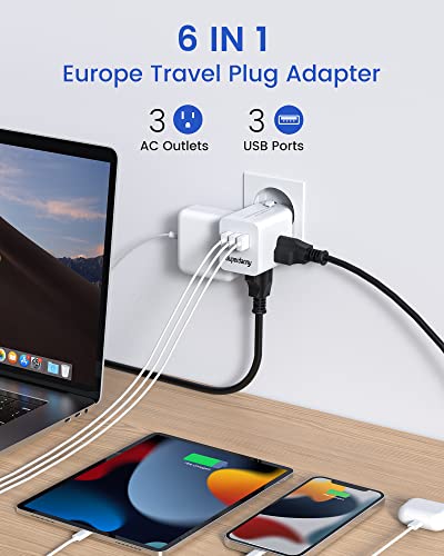 SUPERDANNY European Retractable Travel Adapter 3 AC & 3 USB