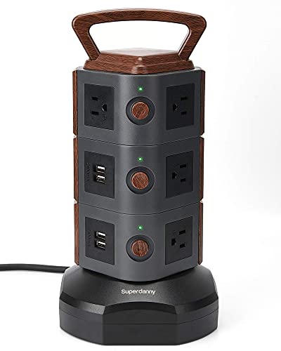 10 Outlets 4 USB Ports, 6.5ft Power Strip Tower - SUPERDANNY Surge Protector Vertical Charging Station
