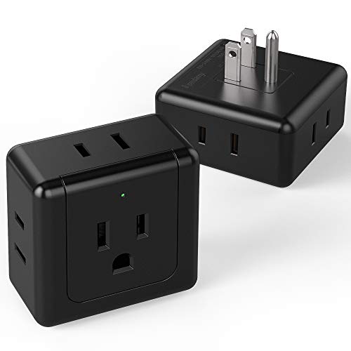 3-Outlet Wall Adapter With Grounded Plugs – Multi Plug Extender For Home & Office | 2-Pack White Outlet Expanders