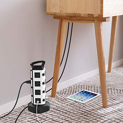10ft 13A 14 AC 4 USB Ports Power Strip Tower JACKYLED Surge Protector Electric Charging Station