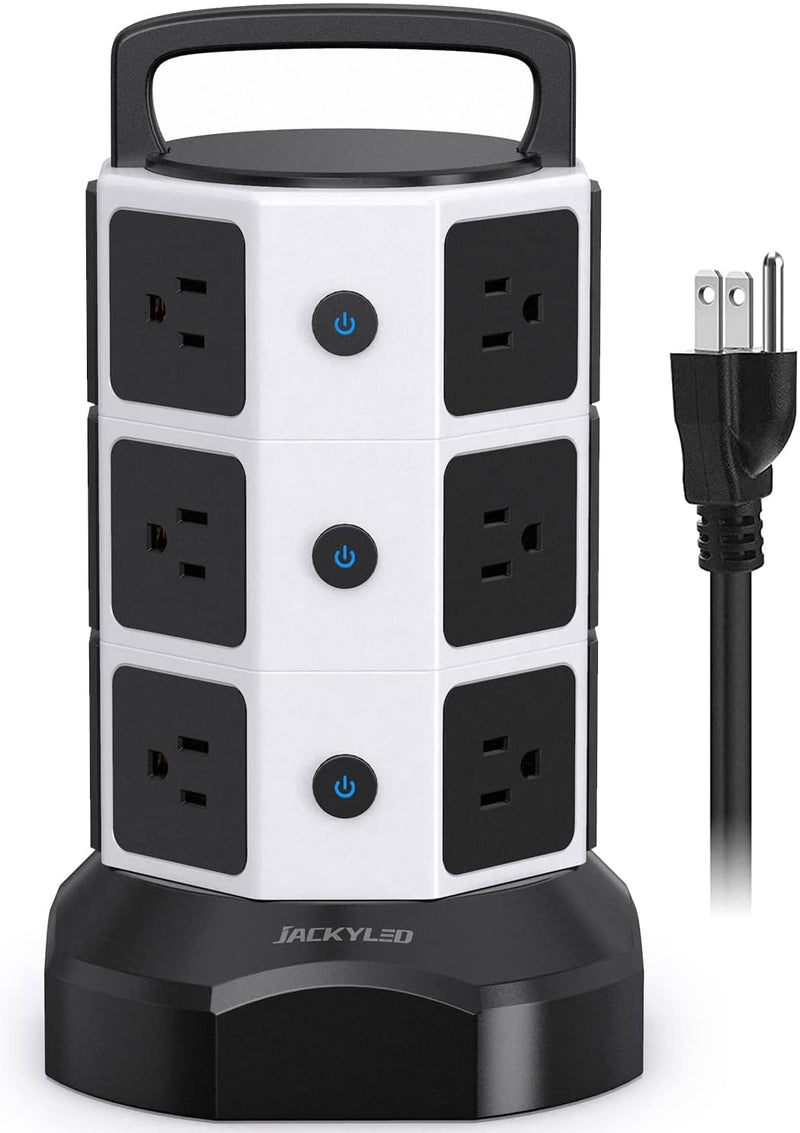 12 Outlets 6 USB Ports Power Strip Tower Surge Protector, JACKYLED 1625W 13A Outlet Surge Electric Tower