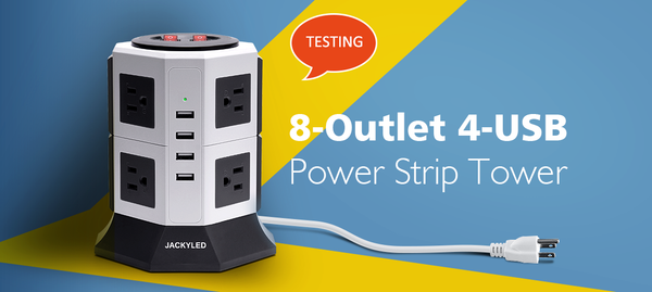 Test for Free – 8-Outlet 4-USB Power Strip Tower