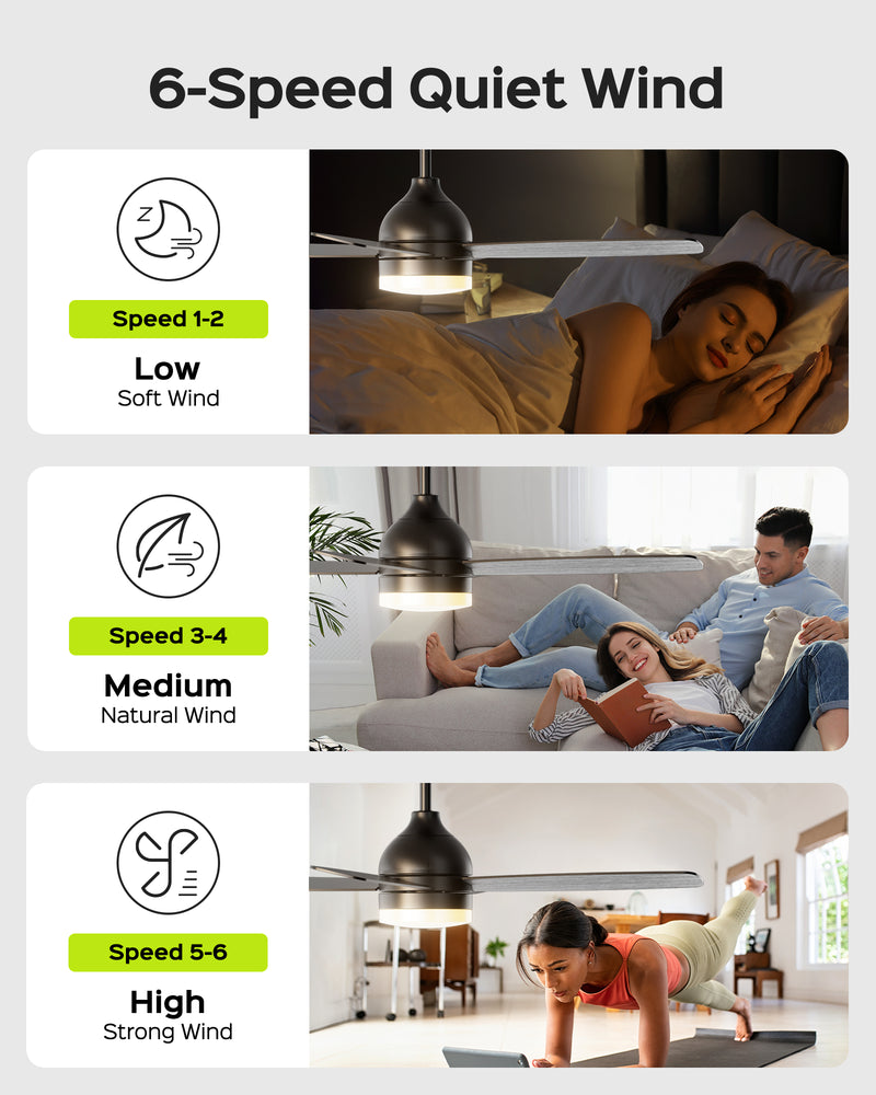 Ceiling Fans with Lights, 52 Inch Ceiling Fans with Lights and Remote,Ceiling Fans for Patios Bedroom Farmhouse, Dimmable 3CCT LED, Quiet Reversible Motor silent socket bulb control spotlight Modern Design Home Decor fan