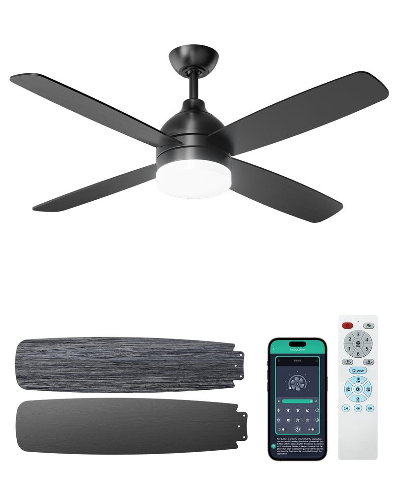 Ceiling Fans with Lights, 52 Inch Ceiling Fans with Lights and Remote,Ceiling Fans for Patios Bedroom Farmhouse, Dimmable 3CCT LED, Quiet Reversible Motor silent socket bulb control spotlight Modern Design Home Decor fan