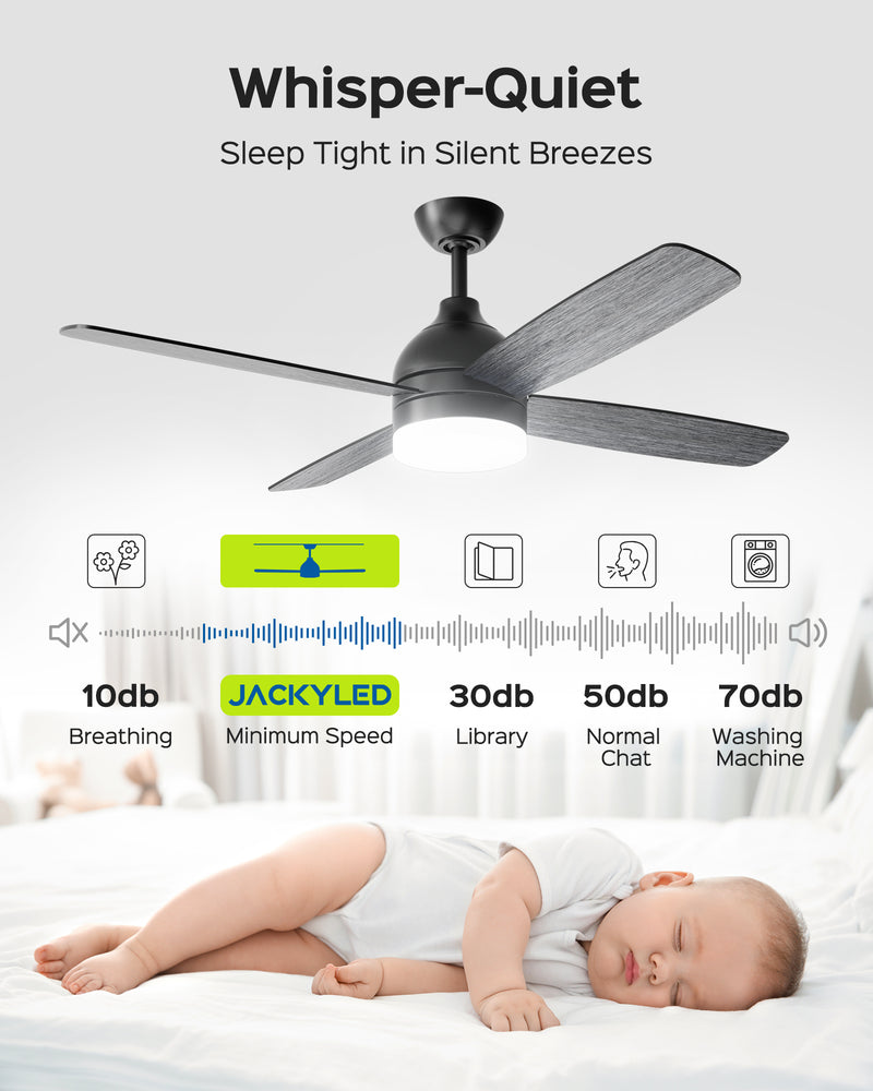 Ceiling Fans with Lights, 52 Inch Ceiling Fans with Lights and Remote,Ceiling Fans for Patios Bedroom Farmhouse, Dimmable 3CCT LED, Quiet Reversible Motor silent socket bulb control spotlight Modern Design Home Decor fan
