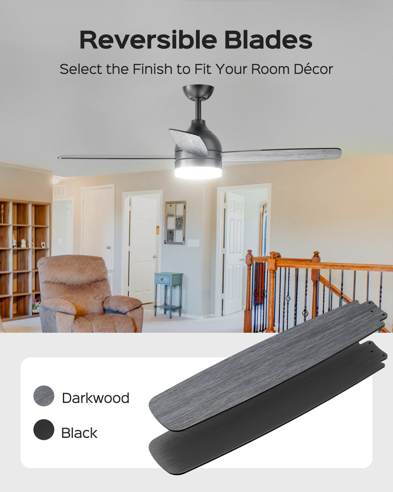 Ceiling Fans with Lights, 52 Inch Ceiling Fans with Lights and Remote,Ceiling Fans for Patios Bedroom Farmhouse, Dimmable 3CCT LED, Quiet Reversible Motor silent socket bulb control spotlight Modern Design Home Decor fan