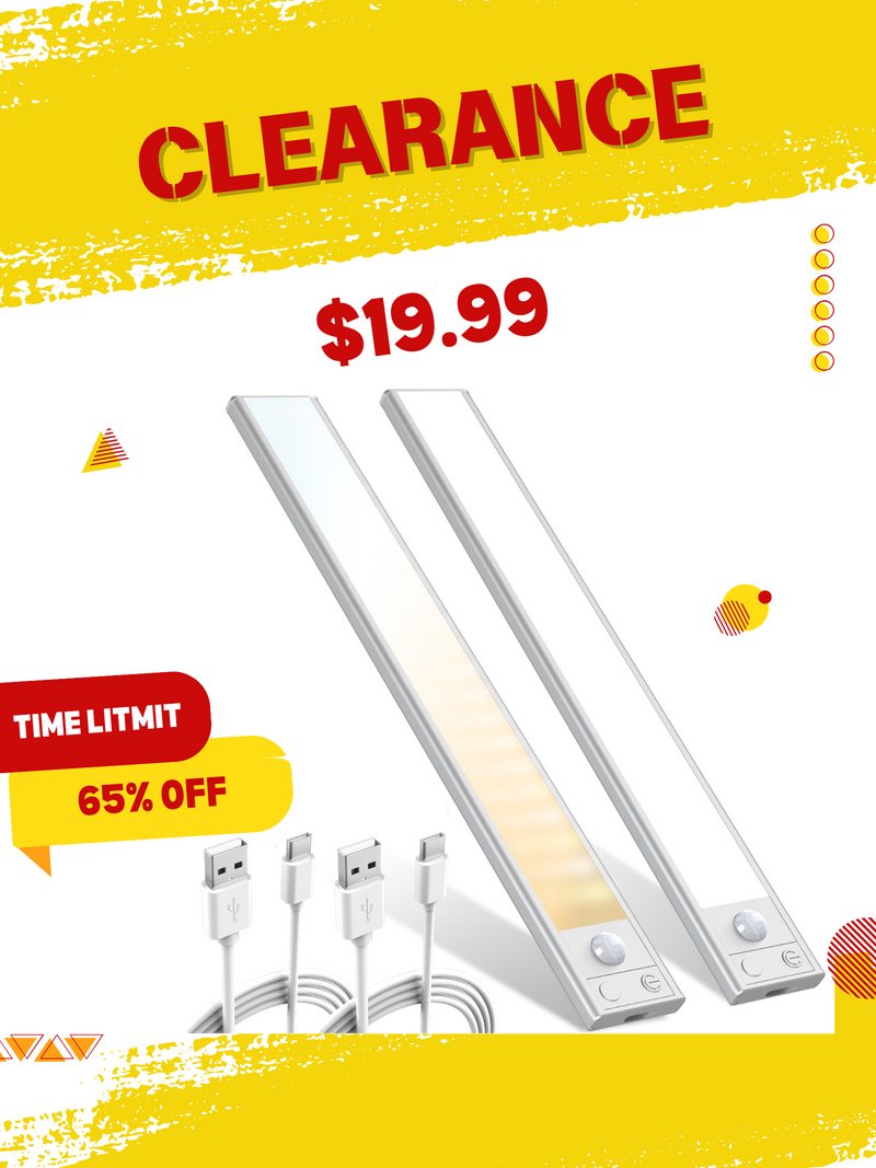 JACKYLED Under Cabinet Lights 2 Pack, 24 Inch Dimmable 202 LED USB-C Rechargable Motion Sensor Under Cabinet Lights, 3 Color Settings-3000K/4000K/6500K for Kitchen Hallway Wardrobe