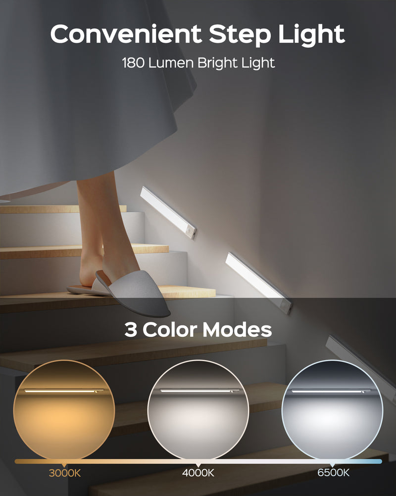 JACKYLED Under Cabinet Lights 2 Pack, 24 Inch Dimmable 202 LED USB-C Rechargable Motion Sensor Under Cabinet Lights, 3 Color Settings-3000K/4000K/6500K for Kitchen Hallway Wardrobe