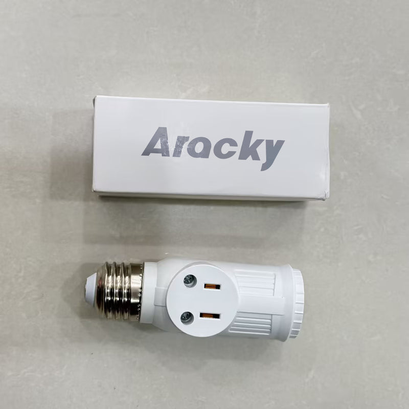 ARACKY Light Socket to Plug Adapter, E26/E27 3 Prong Light Socket Adapter with 2 AC Outlets and 1 E26 Socket