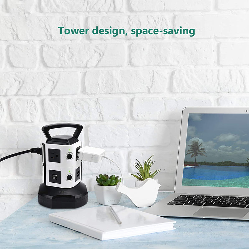 6.5ft Power Strip Tower 6 AC Outlets 4 USB Ports 3000W, JACKYLED