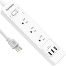 SUPERDANNY Surge Protector Power Strip with 3 AC Outlets & 3 USB Ports, White