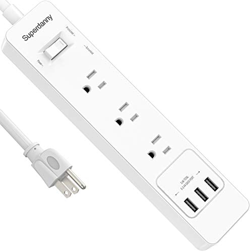 SUPERDANNY Surge Protector Power Strip with 3 AC Outlets & 3 USB Ports, White