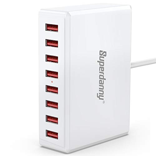 SUPERDANNY Multi USB Charger with 8 Ports Desktop USB Charging Station, iSmart Multiple Port, White