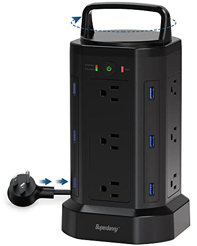 SUPERDANNY 12 AC Outlets Power Strip Tower Cord Retracting