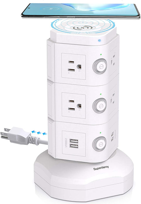 Surge Protector Tower with 10W Wireless Charger SUPERDANNY