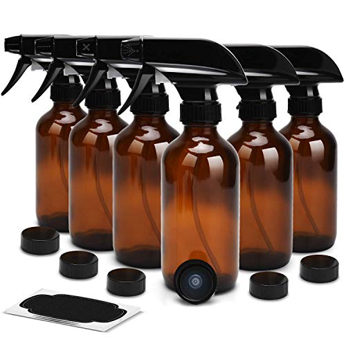 ULG Amber Glass Spray Bottles 8oz Empty Boston Round Bottle 6 Pieces