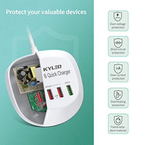 JACKYLED Portable Fast Charging Station, USB Charger Hub with Quick Charge 3.0,4 USB Ports