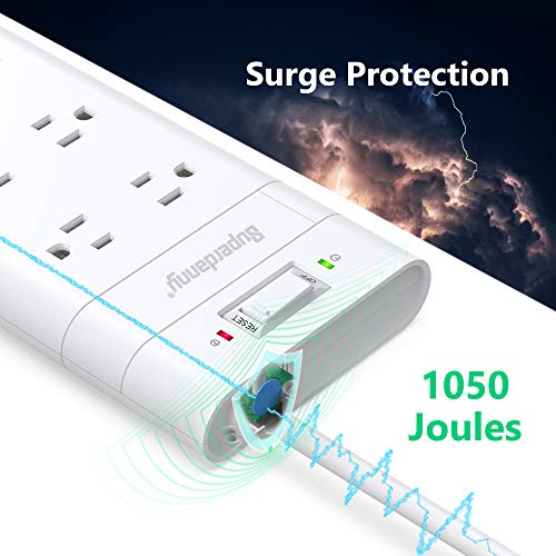 Surge Protector Power Strip with 45°Angled Flat Plug, SUPERDANNY