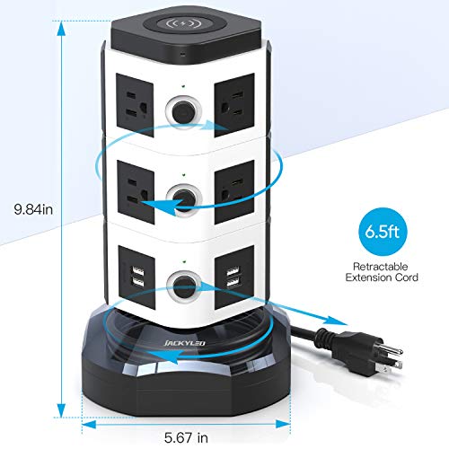 Power Strip Tower with Wireless Charger JACKYLED 10 AC Outlets 4 USB Ports