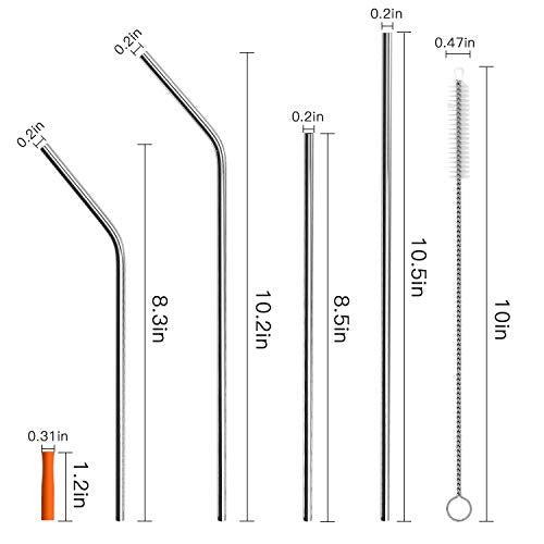 ULG Metal Straws 16-Pack , 16 Silicone Tips, 4 Cleaning Brushes, 1 Pouch Included