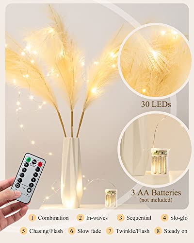 Large Artificial Pampas Decor JACKYLED 43.3" Tall Pampas with LED String Lights