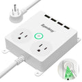 Power Strip with USB - SUPERDANNY Wall Mountable Flat Plug Outlet Extender with 6ft Extension Cord, Black/White