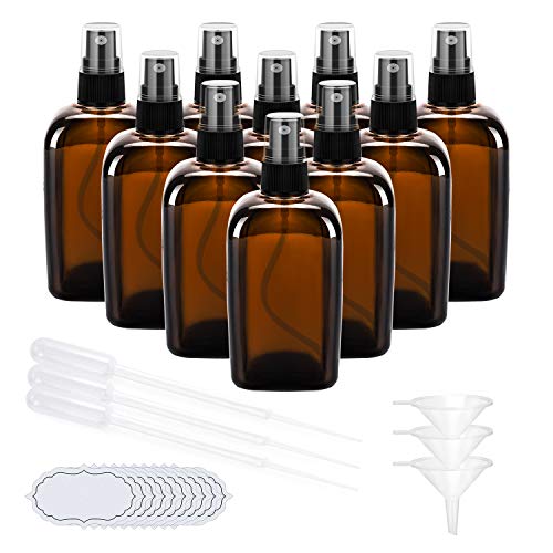 Small Empty Glass Spray Bottles 10 Pack ULG 1.7oz/50ml Amber Fine Mist Sprayer