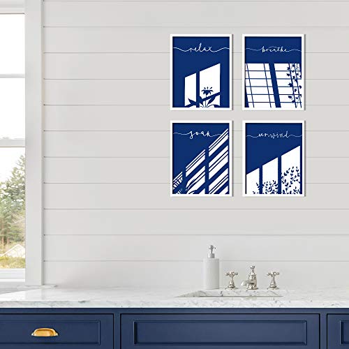 ULG Bathroom Decor Art Prints Relax, Soak, Unwind, Breathe Blue Light and Shadow - Unframed - 8x10s
