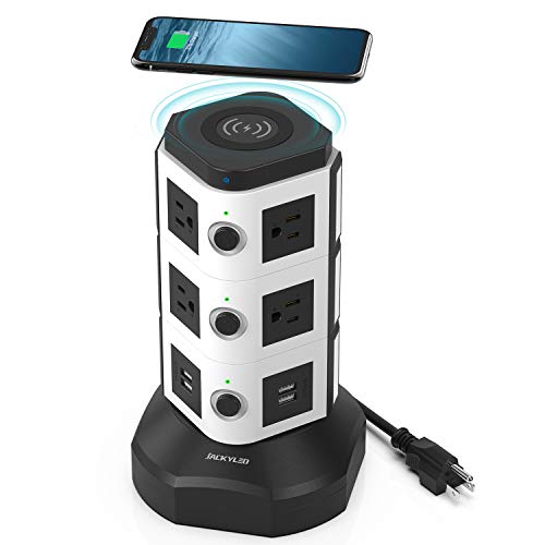 Power Strip Tower with Wireless Charger JACKYLED 10 AC Outlets 4 USB Ports