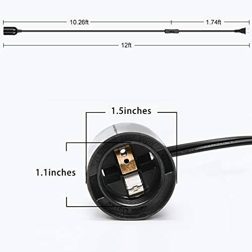 UL 12Ft Extension Hanging Lantern Cord Cable 2-Pack JACKYLED (Black)