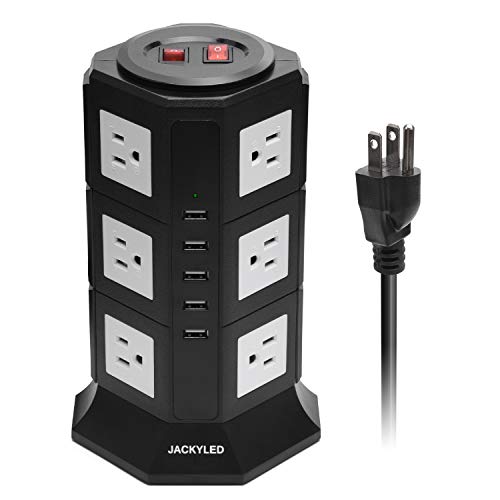 Surge Protector Power Strip Tower JACKYLED 12 AC Outlets 3000W 5 USB Slots