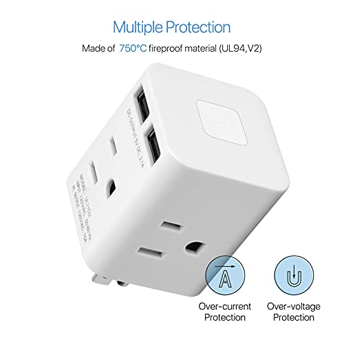 Multi Plug Outlet Extender with 2 Smart USB Ports 4 AC Sockets, SUPERDANNY