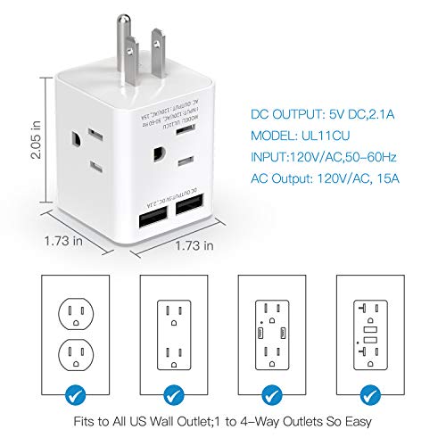 Multi Plug Outlet Extender with 2 Smart USB Ports 4 AC Sockets, SUPERDANNY