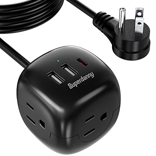 Power Strip with USB C (30W), SUPERDANNY 5 ft Extension Cord with 3 Outlets and 3 USB Ports