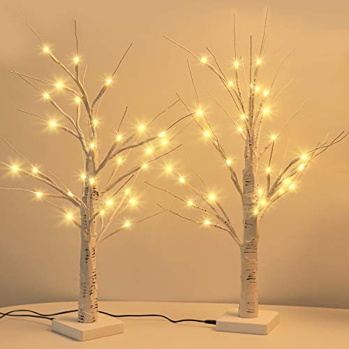 Upgraded 2FT 28 LED Lighted Birch Tree with Timer JACKYLED, Halloween decorations