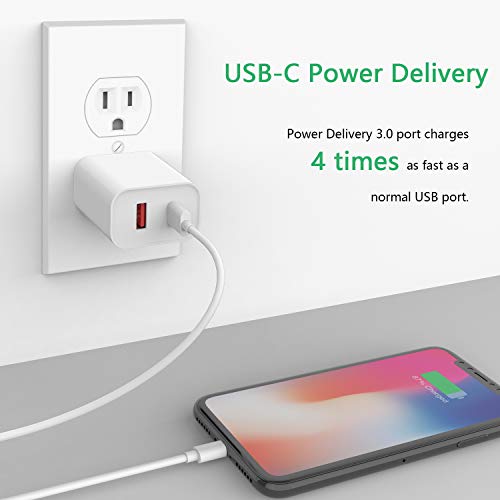 SUPERDANNY USB C Charger, 18W Power Delivery Power Adapter with QC 3.0, Dual Port Type C Wall Charger, LG