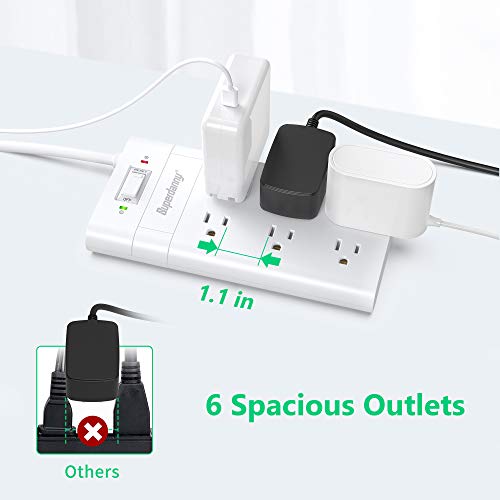 Surge Protector Power Strip with 45°Angled Flat Plug, SUPERDANNY