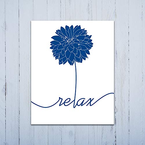 ULG Bathroom Decor Art Prints Relax, Soak, Unwind, Breathe Blue Flower Signs Poster Prints Set of 4 - Unframed - 8x10s