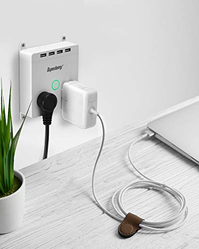 Power Strip with USB - SUPERDANNY Wall Mountable Flat Plug Outlet Extender with 6ft Extension Cord, Black/White