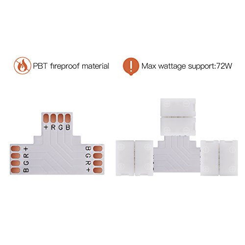 JACKYLED 10mm Wide Right Angle Corner L Shape 4-Pin LED Connectors – 10-Pack For Strip Lights, Easy Snap-in Design