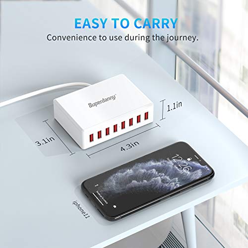 SUPERDANNY Multi USB Charger with 8 Ports Desktop USB Charging Station, iSmart Multiple Port, White