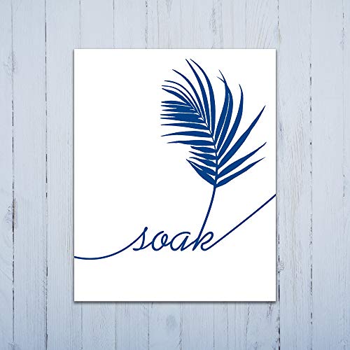 ULG Bathroom Decor Art Prints Relax, Soak, Unwind, Breathe Blue Flower Signs Poster Prints Set of 4 - Unframed - 8x10s