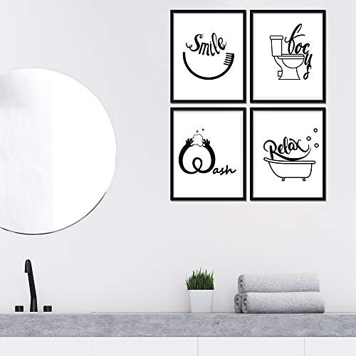ULG Bathroom Decor Wall Art Relax, Smile, Wash, Focus Funny Bathroom Signs Set of 4 - Unframed - 8x10s