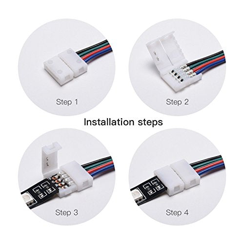 JACKYLED RGB 5050 3528 LED Light Strip Connector 4 Pins 10 mm 10-Pack