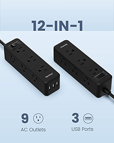 9 Widely Spaced Outlets (3-Side), 3 USB Ports Power Strip SUPERDANNY, Surge Protector, 6.5 Ft Extension Cord