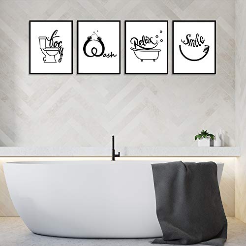 ULG Bathroom Decor Wall Art Relax, Smile, Wash, Focus Funny Bathroom Signs Set of 4 - Unframed - 8x10s