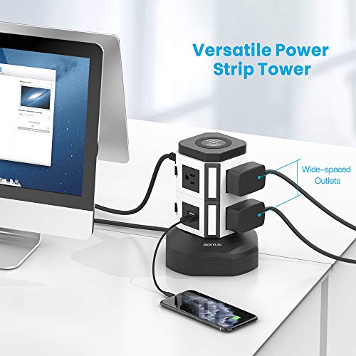 JACKYLED Power Strip Tower with Wireless Charger Surge Protector Electric Outlet