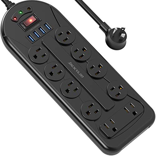 JACKYLED Power Strip Surge Protector with 45° Flat Plug, 6 Ft